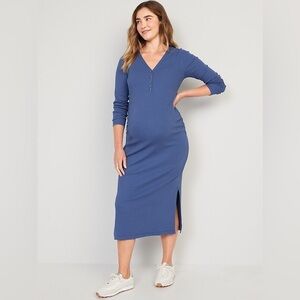 Old Navy Blue Maternity Long-Sleeve Rib-Knit Henley Midi Dress Size S